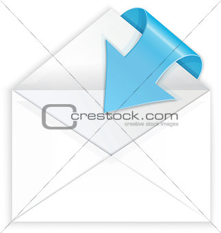 White envelope blue arrow in