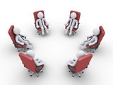Businessmen sitting on chairs form a circle