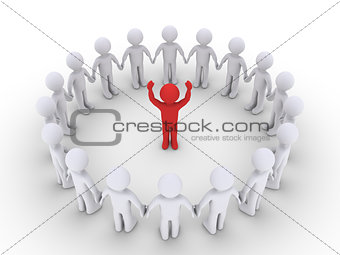 People form a circle and listen to the leader