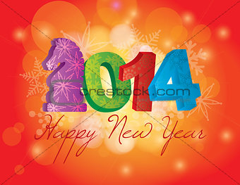 2014 Happy New Year of the Horse with Snowflakes Background