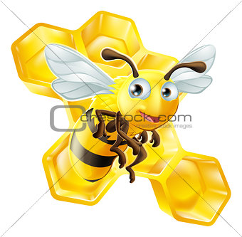Cartoon Bee and Honey Comb