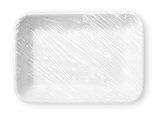 Wrapped white styrofoam food tray