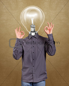 Hipster Lamp Head Man Shows OK