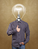 Hipster Lamp Head Man Shows Well Done