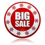 christmas big sale on red circle banner with snowflakes symbols