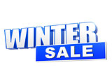 winter sale in 3d blue letters and block