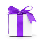 paper gift box wrapped with purple ribbon