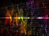 Glowing digital code on a dark background