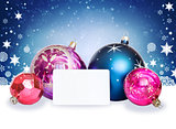 Christmas balls, snowflakes and white card