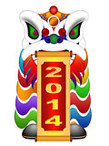 Chinese Lion Dance Head with New Year 2014 Scroll 