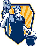 Janitor Cleaner Hold Mop Bucket Shield Retro