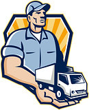 Delivery Man Handing Removal Van Crest Retro