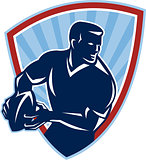 Rugby Player Passing Ball Shield Retro