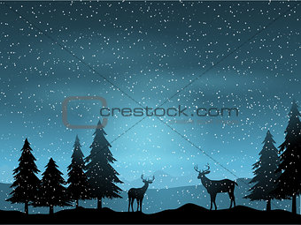 Deer in winter landscape 