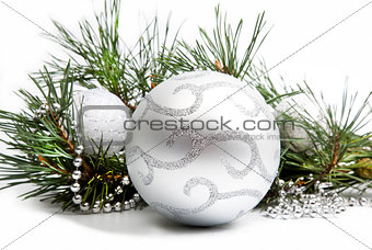 Christmas decorations with big silver ball and silver beads