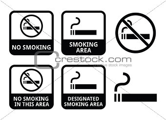No smoking, smoking area vector icons set