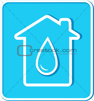 blue sticker with water drop and house