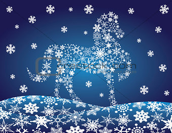 2014 Chinese Horse with Snowflakes Night Winter Scene