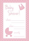 Baby shower pink and white polka dots vector card or invitation