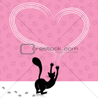 Valentine day cat scratching heart