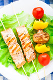 Grilled salmon and vegetable skewers