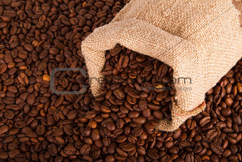 Burlap sack of coffee beans