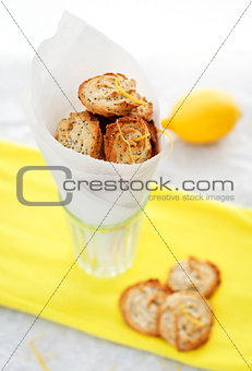 Lemon poppy seed cookies in paper bags 