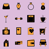 Adult lifestyle black and orange color icons