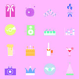 Colorful party icons on pink background