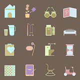 Elderly related colorful icons set