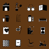 Elderly related icons on brown background