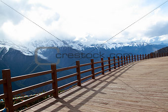 Wood floor with background mountain