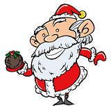 Cartoon Santa with Xmas pudding