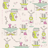 seamless pattern with  surreal houses