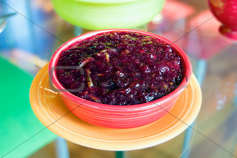 Cranberry Sauce in Red Bowl