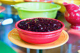 Cranberry Sauce in Red Bowl Closeup