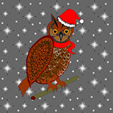 A Christmas owl on a snowing background