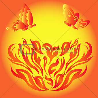 Butterflies over a fiery flower