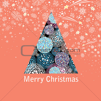 New year greeting card with a beautiful Christmas tree