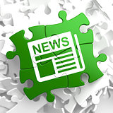 Newspaper Icon with News Word on Green Puzzle.