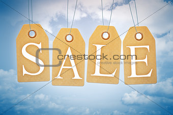 sales tags in the blue sky