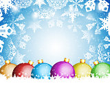 Christmas balls and white snowflakes