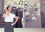 Composite image of cheerful smart call center agent working