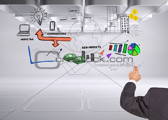 Composite image of rear view of businessman pointing finger