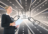 Composite image of businesswoman holding tablet