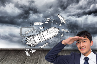Composite image of smiling casual businessman looking