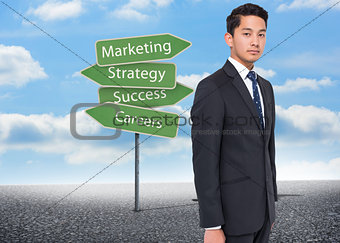 Composite image of illustration of signposts with marketing terms