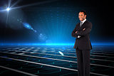 Composite image of businessman with folded arms