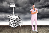 Composite image of beautiful nurse standing in front of the camera with folded arms