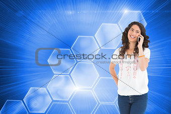 Composite image of attractive casual brunette having phone call